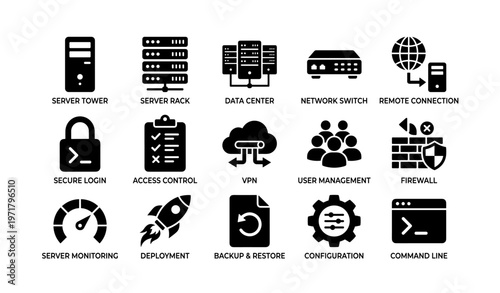 Network and server management icons including vpn and firewall