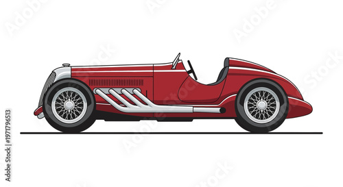 Vintage Red Racing Car - Classic Sports Automobile Illustration