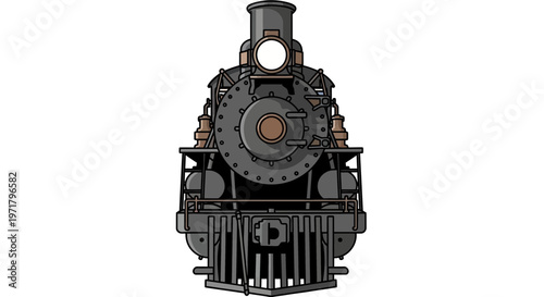 Vintage Steam Locomotive Front View Isolated on White Background
