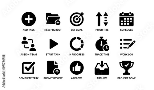 Task management icons collection for efficient workflow and time tracking