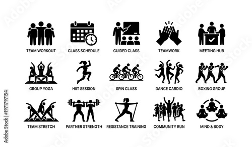 Fitness icons for group activities and classes in a community setting
