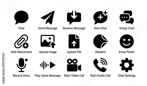 Communication icons set for messaging and calls