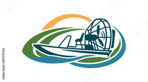 Airboat Logo Design with Scenic Elements