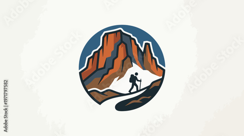 Hiking Adventure Logo with Mountain and Silhouette