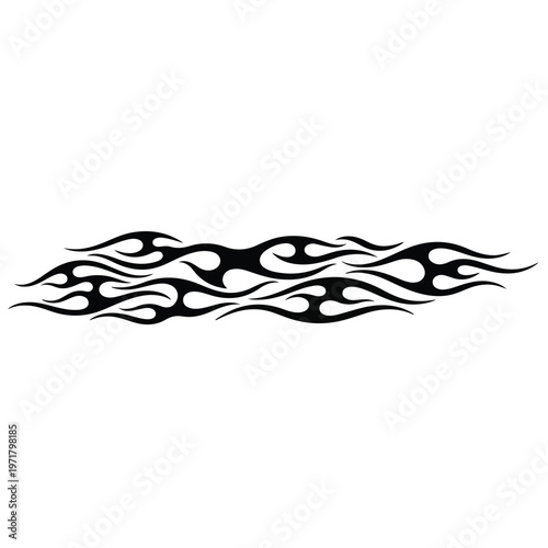 Abstract tribal flame decal design with flowing lines and sharp points, conveying energetic movement against a clean white background for custom vehicle graphics