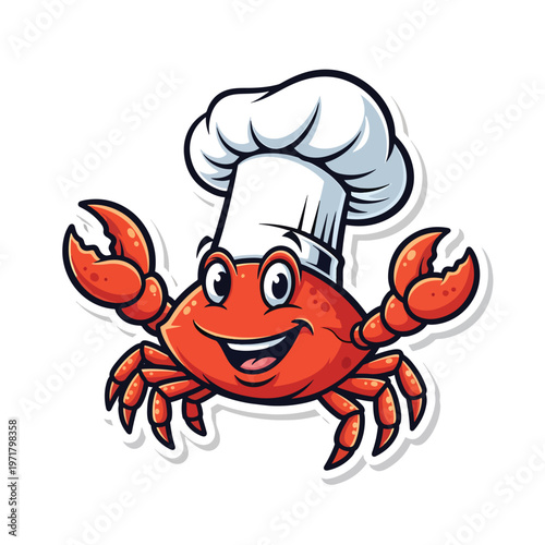 Cheerful cartoon Crab In Chef Hat.