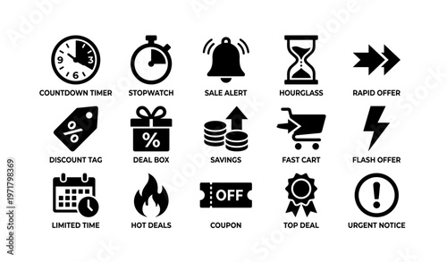Black icon set for e-commerce and sales promotions