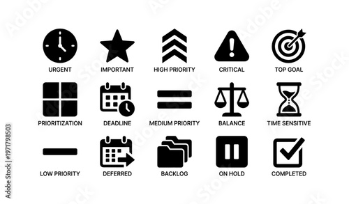 Priority and task management icons for efficient workflow and organization