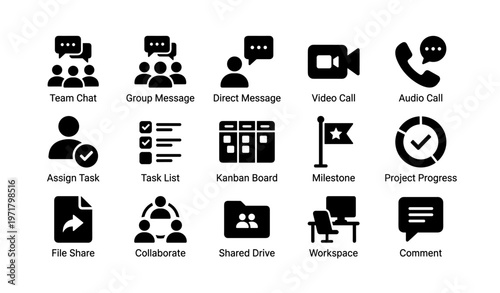 Communication and collaboration icons for team management and workflow