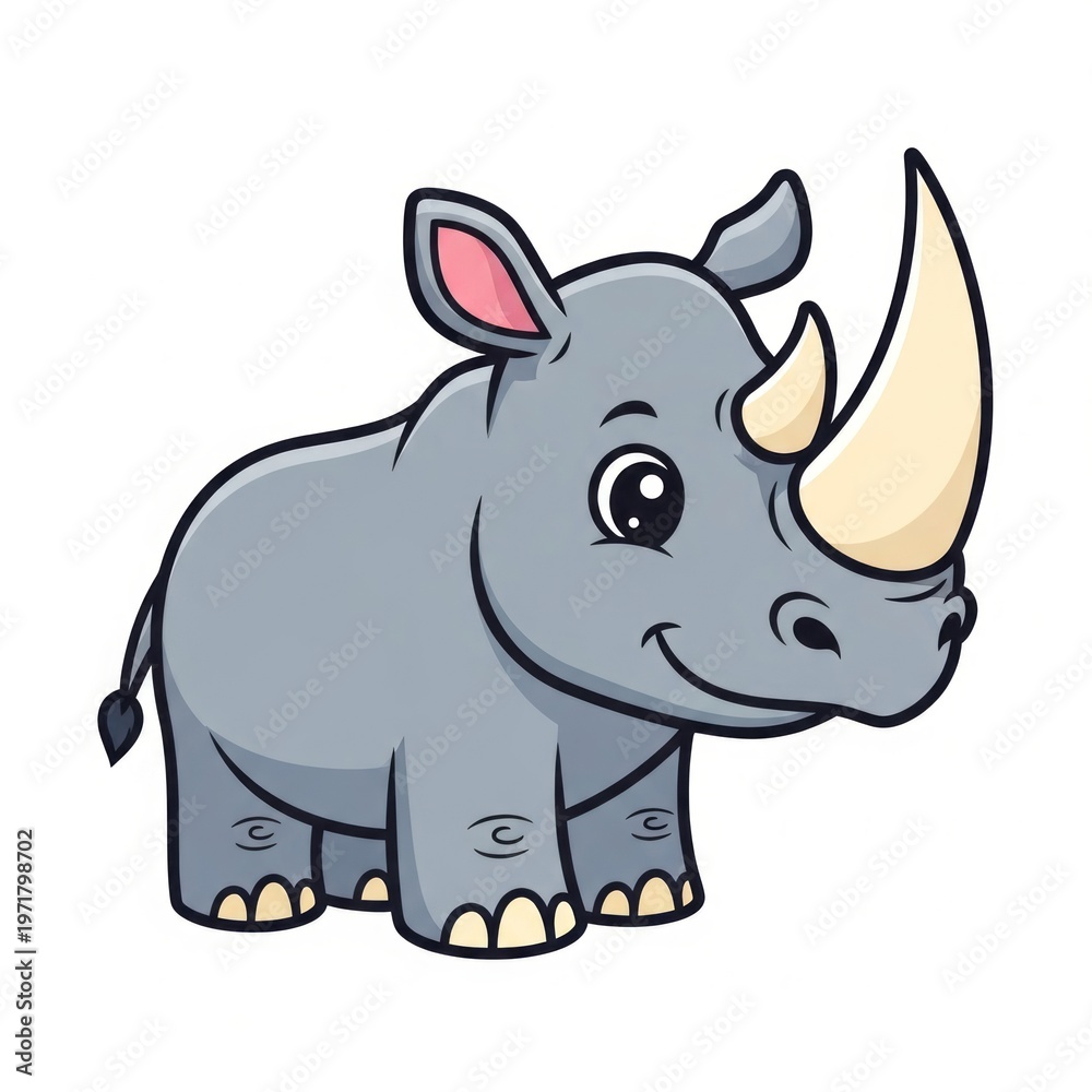 Fototapeta premium Rhinoceros vector illustration isolated on white background. Cartoon and minimal wildlife animal suitable for mascots, logos, education, and nature-themed designs.