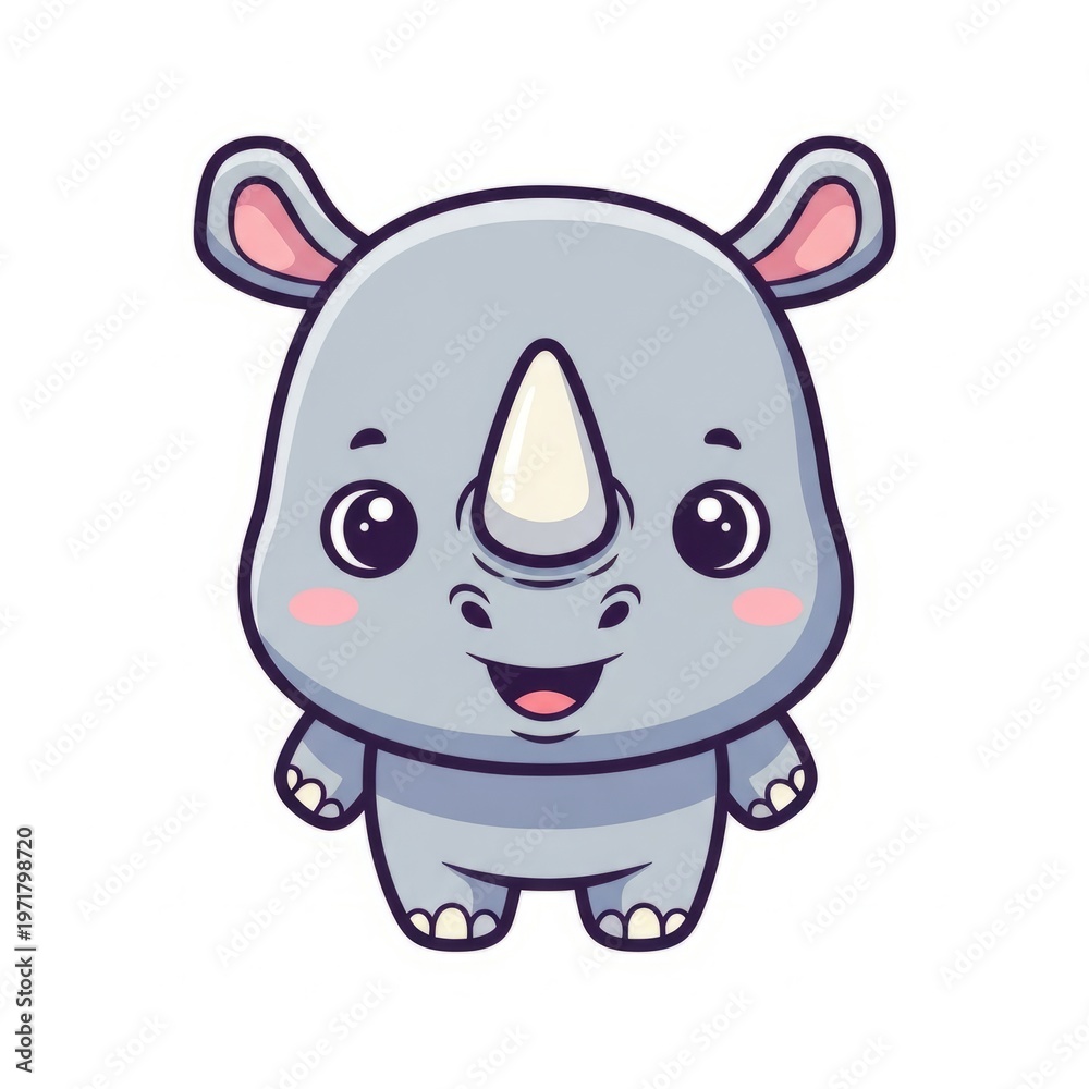 Fototapeta premium Rhinoceros vector illustration isolated on white background. Cartoon and minimal wildlife animal suitable for mascots, logos, education, and nature-themed designs.