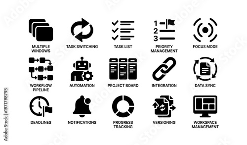 Icons for workflow automation and project management tools