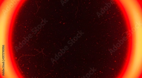 Dark space with red glowing circles and small particles creating mysterious atmosphere