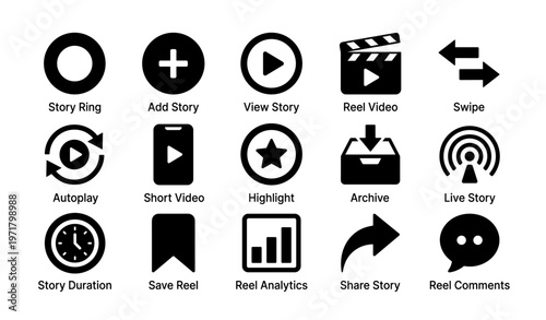 Social media icons for stories and reels management