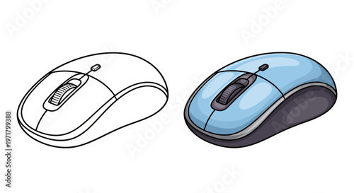 Computer Mouse Outline and Colored Version - Technology Concept