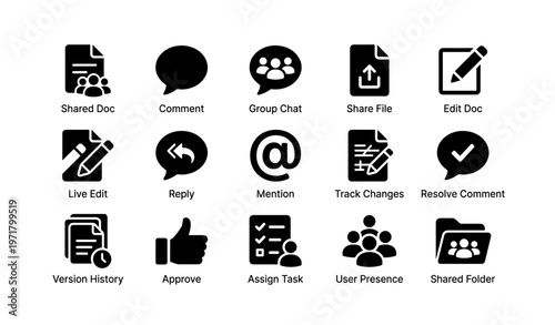 Communication and collaboration icons for document and task management