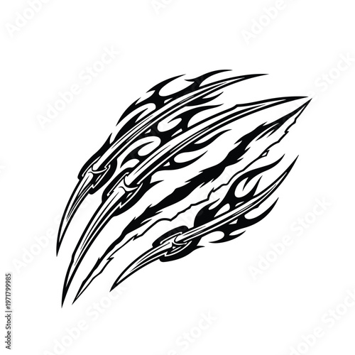 A dynamic tribal design featuring claw marks with flames, symbolizing aggressive power and speed, perfect for automotive customization on a white background