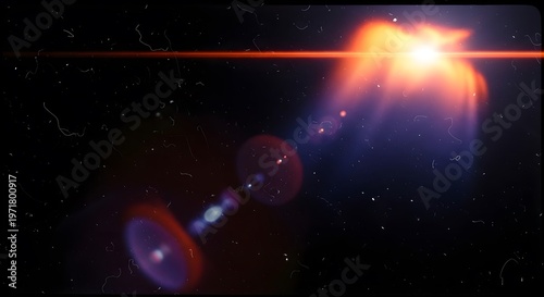 Abstract lens flare light effect with dust and scratches overlay vintage background