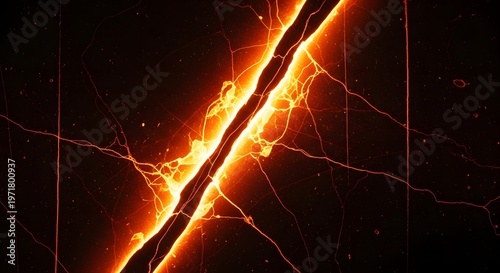 Abstract crackling lava texture with bright glowing lines and dark background