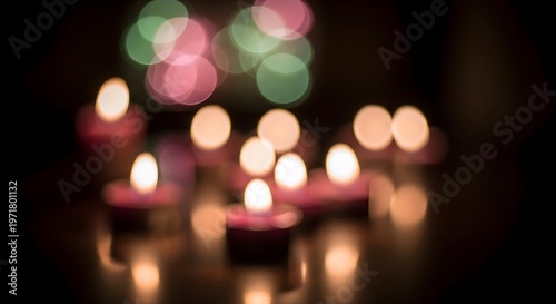 Soft focus candles creating bokeh effect for warm atmosphere and celebration glow