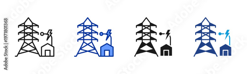 Power Grid icon set multiple style collection