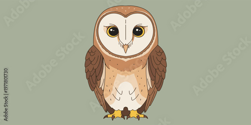 Brown owl with white face standing.