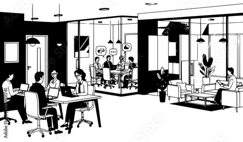 Coworking Space Interior Meeting Lounge Office Vector Illustration