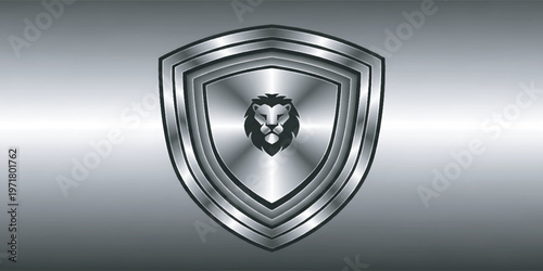 Silver shield with lion head emblem.