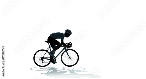 Silhouette Cyclist Racing Bicycle on White Background, Dynamic Action Shot