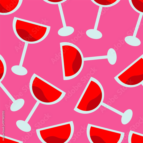 Seamless pattern with red wine glasses
