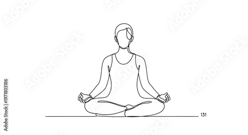 Meditating Person in Lotus Pose, Minimalist Line Art, Serene Yoga Practice