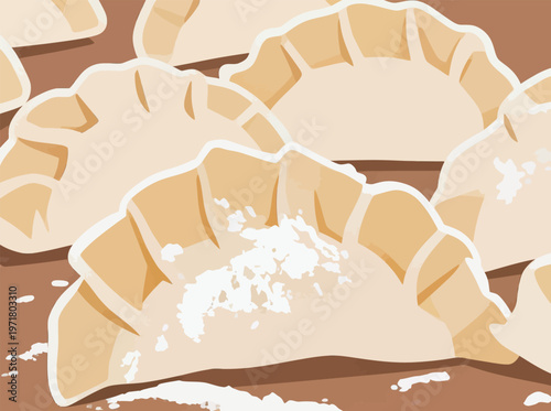 Dumplings are prepared on a wooden surface with flour before cooking in a kitchen setting during afternoon hours