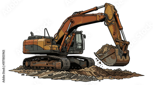Heavy duty excavator digging earth.