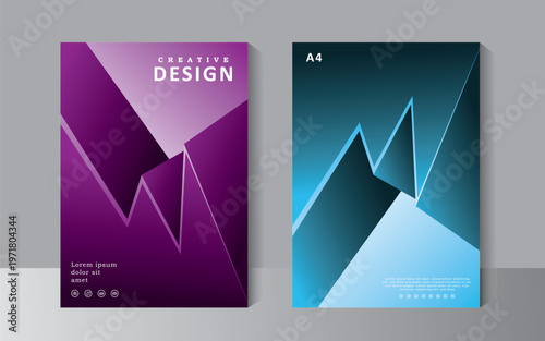 Abstract shape on purple and blue colour background brochure, A4 size book cover template for annual report, magazine, booklet, proposal, portfolio, poster, print ready colour, vector template,