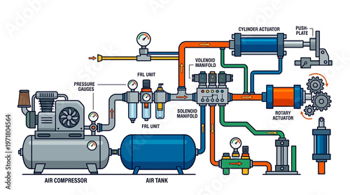 Industrial air compressor system machinery.