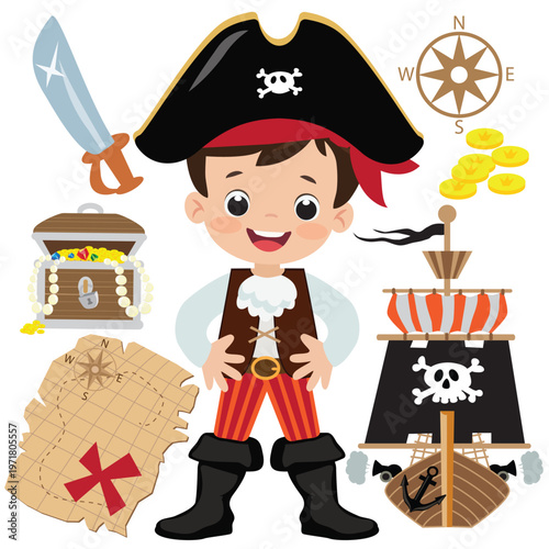 Funny pirate  captain boy  vector cartoon illustration