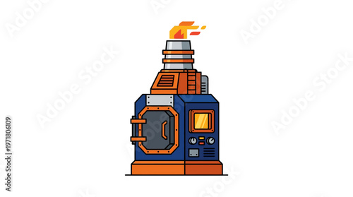 Industrial furnace with orange flame.