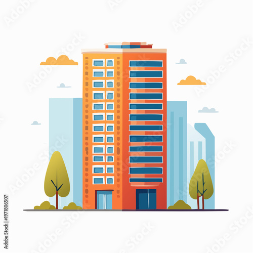 高層マンションのモダンなフラットベクターイラスト