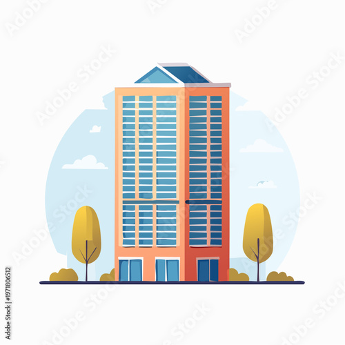 高層マンションのモダンなフラットベクターイラスト