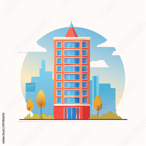 高層マンションのモダンなフラットベクターイラスト