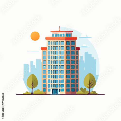 高層マンションのモダンなフラットベクターイラスト