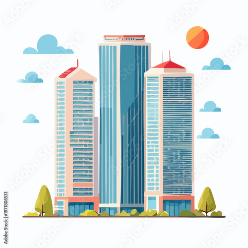 日本のモダンな高層分譲マンションのベクターイラスト