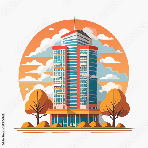 日本のモダンな高層分譲マンションのベクターイラスト