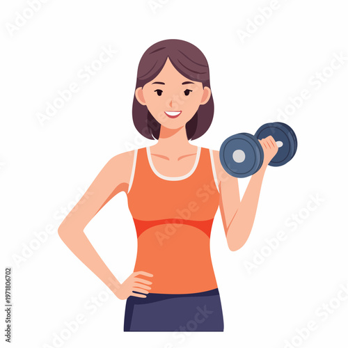 ダンベルを持つ女性フィットネストレーナーのイラスト