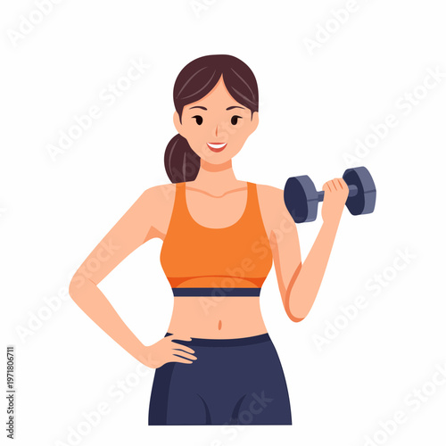 ダンベルを持つ女性フィットネストレーナーのイラスト