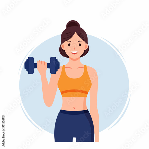 ダンベルを持つ女性フィットネストレーナーのイラスト