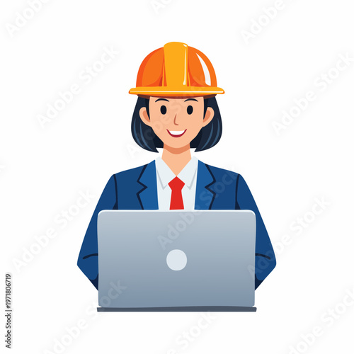 ノートパソコンを操作する女性ITエンジニアのイラスト