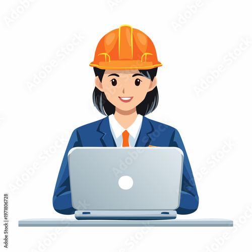 ノートパソコンを操作する女性ITエンジニアのイラスト