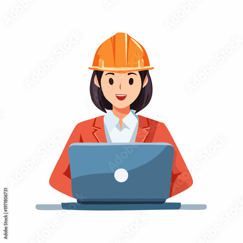 ノートパソコンを操作する女性ITエンジニアのイラスト