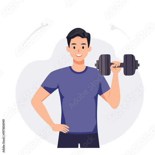 ダンベルを持つ男性フィットネストレーナーのイラスト